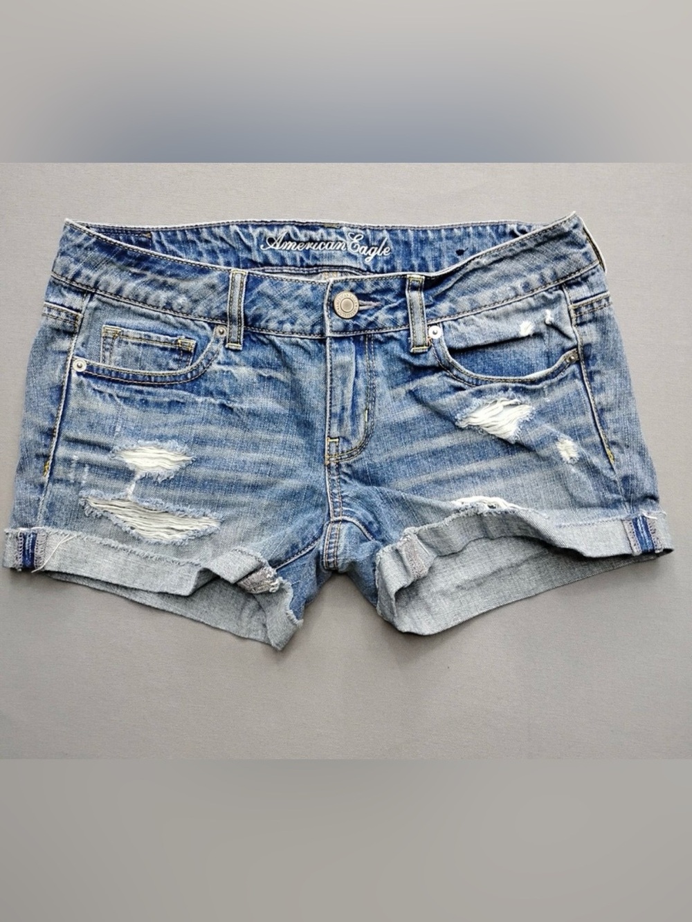 American Eagle Outfitters Blue Distressed Denim Jean Shorts